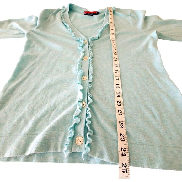 Vineyard Vines Ruffle Cardigan Aqua Blue Women Size L - Picture 7 of 9